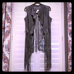BANO eeMee brand gray leather fringe vest